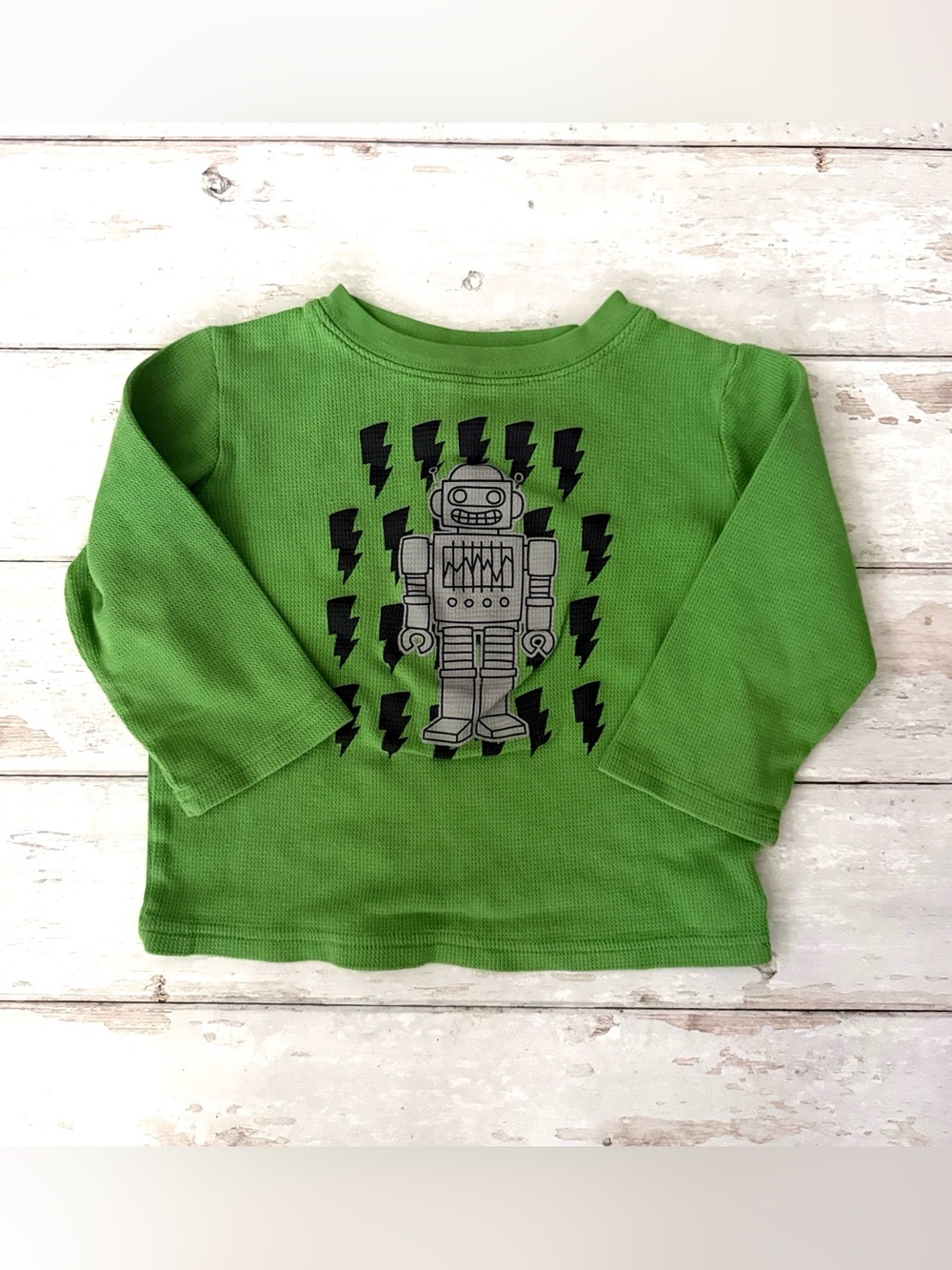 Boys 24m Green Long Sleeve Thermal Robot Lightning Bolt Shirt Circo Kids Toddler